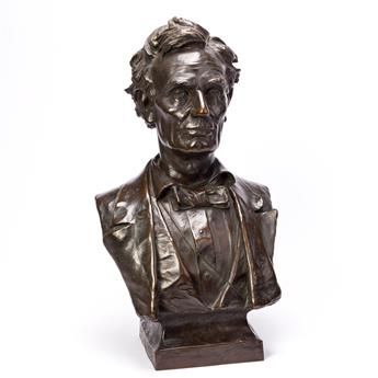 (ABRAHAM LINCOLN.) Max Bachman, sculptor. Bust of a beardless Lincoln.